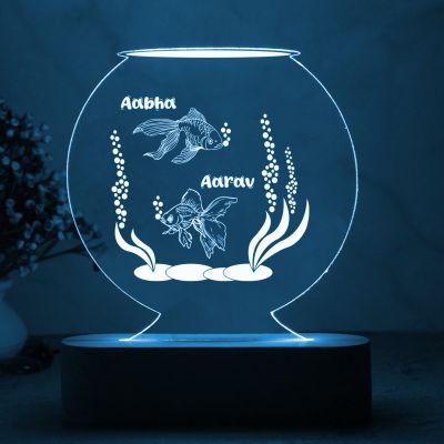 3D Illusion Night Lamp Personalized with Name | Fish Aquarium Showpiece for Home Decoration